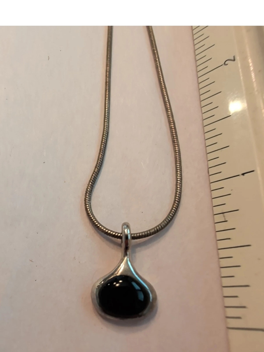 Black Onyx Teardrop Pendant 16 Inch Silver Necklace